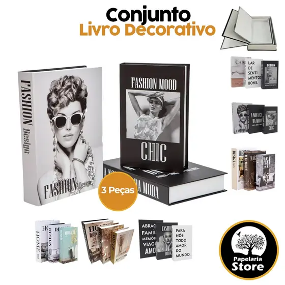 Kit 3 Livros Fake Decoraçao Porta Objeto Decorativo Caixas Organizadoras