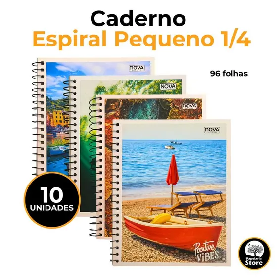 Kit 10 Cadernos Pequeno 14x20 96fls Capa Flexível 1/4 Paisagem Atacado
