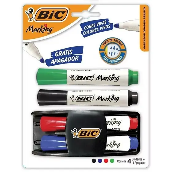 Kit 4 Canetas Marcadores Para Quadro Branco Recarregáveis + Apagador