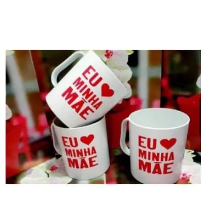 Kit Dia das Mães 5 Caneca Plástico Eu amo Minha Mãe