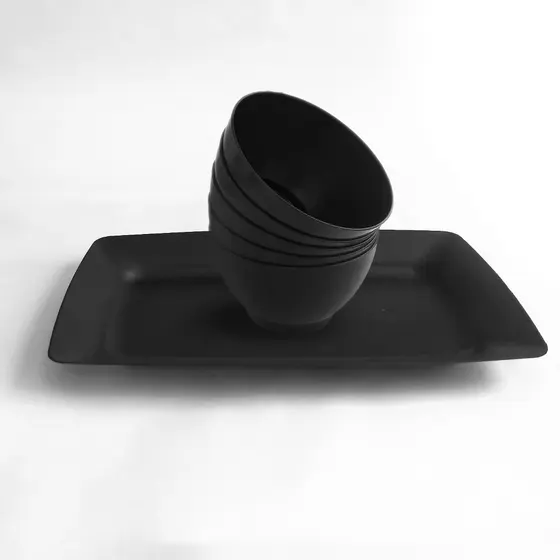 Kit 5 Cumbuca Bowl com 5 Bandeja de Petiscos Preto