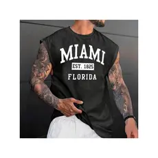 Regata Machão Miami Florida Streetwear P AO G5 Plus Size 100% Algodão Passeio Casual Treino Academia