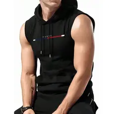 Camiseta Regata com Capuz Masculina Estampada Paris Blusa Cavada Verão Academia