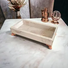Bandeja Decorativa de Vidro Efeito Mármore Rose 20x10cm Porta Perfume Lavabo Luxo