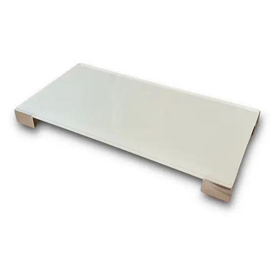 Bandeja branca grande vidro branco 25x15 com pés de metal