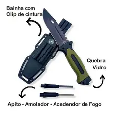 Faca KIT COM Bússola Amolador Apito Pederneira A232