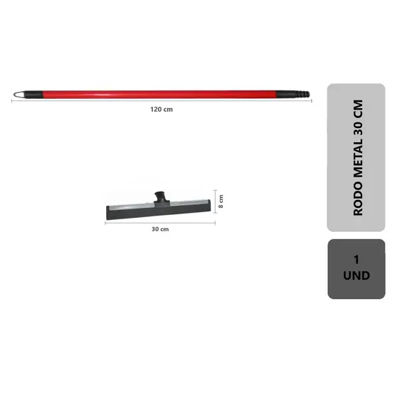1 Rodo Metal Duplo 30cm EVA Reforçado Puxa Seca Limpa Piso Porcelanato Banheiro Com Cabo Multiuso