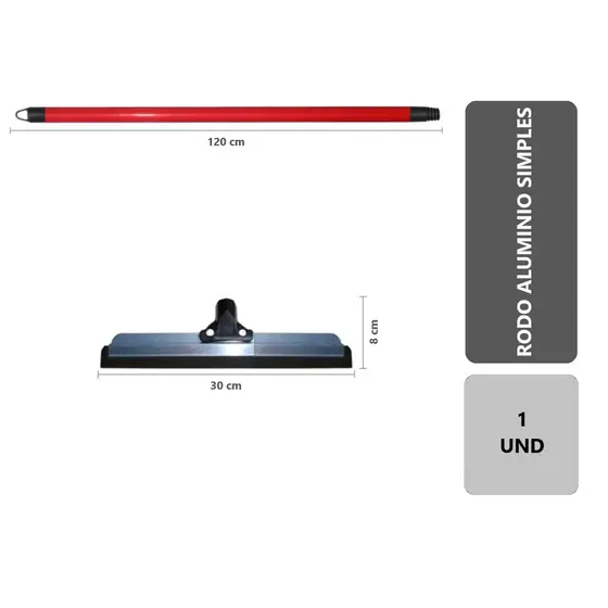 1 Rodo Alumínio 30cm EVA Simples com Cabo Leve Resistente Puxa Água Rápido Ideal Limpeza Doméstica