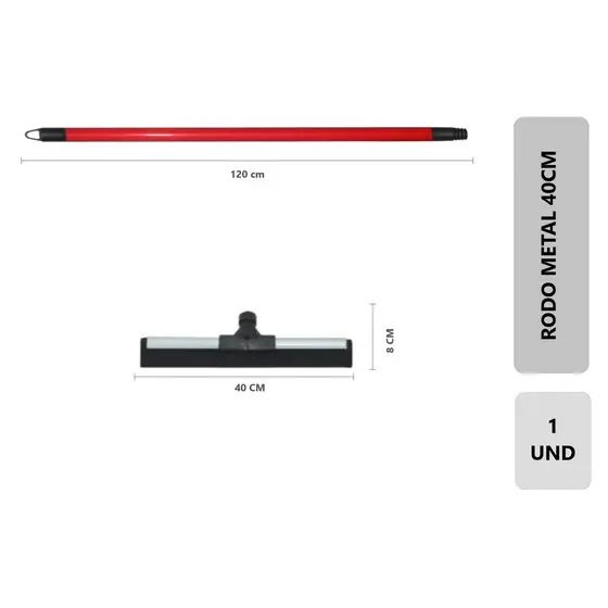 1 Rodo Metal Duplo 40cm EVA Reforçado Puxa Seca Limpa Piso Porcelanato Banheiro Com Cabo Multiuso