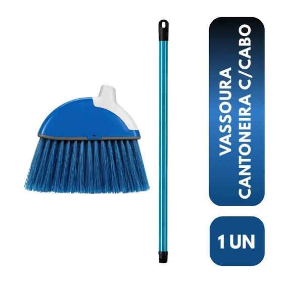 1 Vassoura Cantoneira Nylon Plumado Reforçada Varre Cantos Limpeza Precisa Multiuso com Cabo Premium