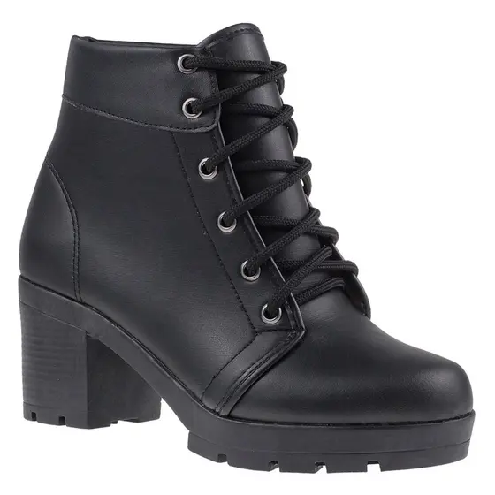 Botas Feminina Coturno Salto Tratorado Cano Curto Macio Napa Preto - Mania de Mulher