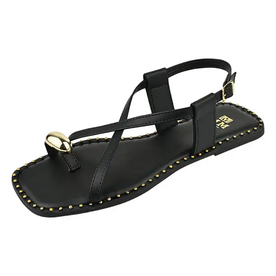Sandália Feminina Rasteira Chinelo Bico Quadrado Tira Moda