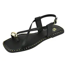 Sandália Feminina Rasteira Chinelo Bico Quadrado Tira Moda