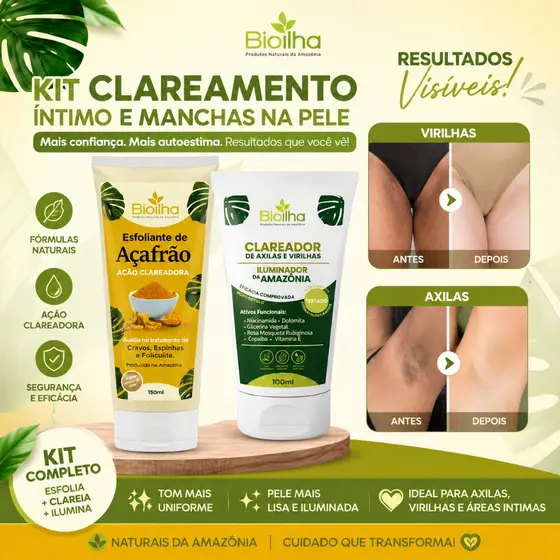 Kit Clareador Íntimo Axilas e Virilhas + Esfoliante de Açafrão Bioilha