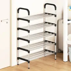 Rack Sapateira Vertical Luxo Aço Inox 5 Prateleiras 15 Pares Cor Preto com Prata