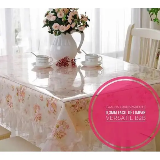 Toalha De Mesa Plástico Transparente Impermeável 1,40 X 1,40