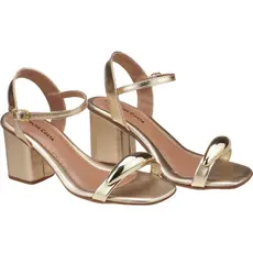 Sandalia Feminina Salto Baixo Bloco Detalhe ABS Dourado Luxo Festa Jaqueline Costa