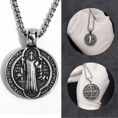 Corrente Colar Medalha Pingente De São Bento Aço Inoxidável