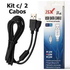 Kit 2 Cabos Micro USB Com Filtro 2 Metros Para Carregar Controle De PS4