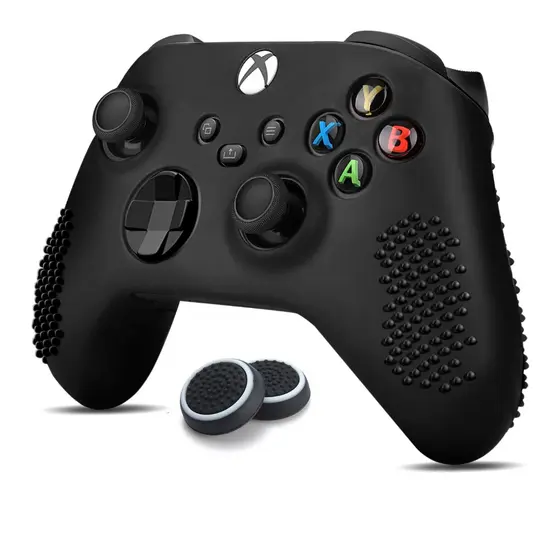 Kit Capa de Silicone Xbox Series S/X Preta + Par Grip Preto c/ Branco