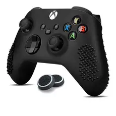 Kit Capa de Silicone Xbox Series S/X Preta + Par Grip Preto c/ Branco