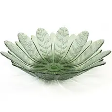 Fruteira Vidro 39cm Verde Translucido Folhas Decor Multiuso Mesa