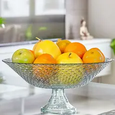 Centro De Mesa Fruteira De Vidro Escamado Com Pé Vitazza 40x19cm
