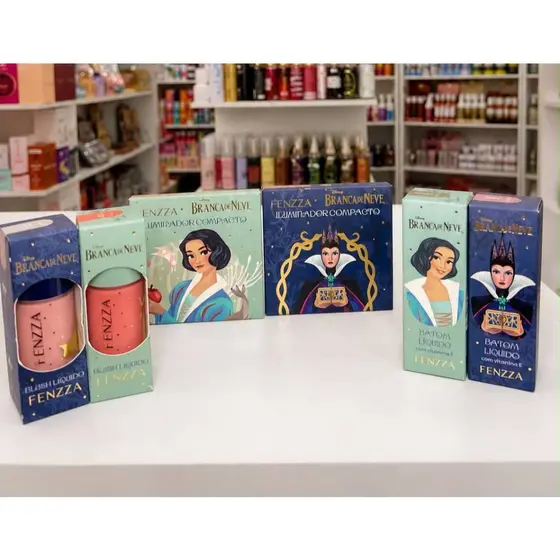 Maquiagem Branca de Neve Disney – Blush, Iluminador e Batom | Venda Unitária Fenzza Oficial ✨
