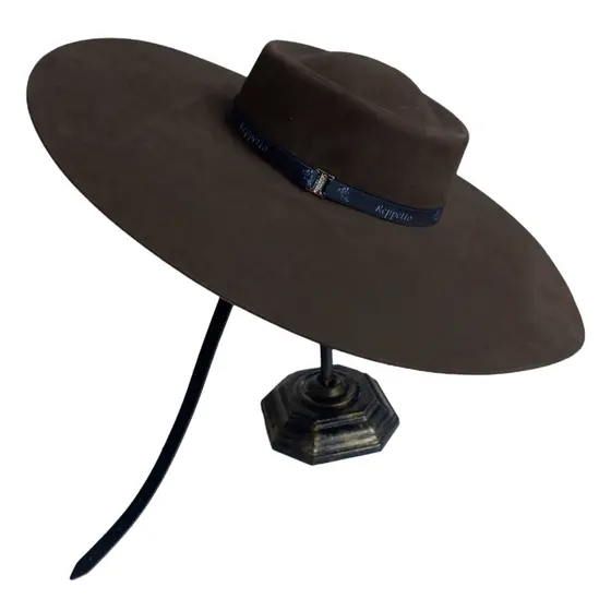 Chapéu Gauchesco Aba 17 Reppetto - Tradicional Gaúcho Flocado Preto com Barbicacho Ajustável