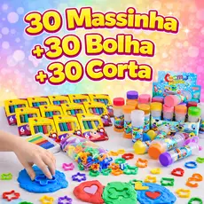 Kit 30 Massinha de Modelar + 30 Bolha de Sabão + 30 Cortador Forminha Infantil Lembrancinha