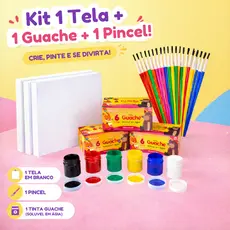 Kit 1 Tela Para Pintura 15x15 + 1 cx Tinta Guache  + 1 Pincel Artística Artesanato Escolar Lembrancinha