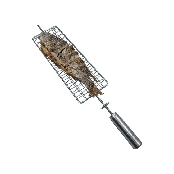 Espeto Grelha Para Churrasqueira Grill Giratório Peixe Coração de Frango Legumes e Miúdos
