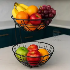 Fruteira Dupla Bowl Bsmix 2 Andares de Metal Preto Durável e Elegante