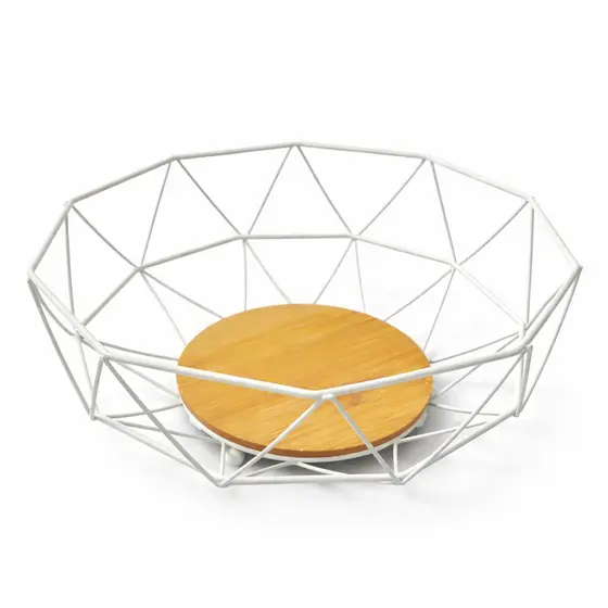 Fruteira Geométrica Bsmix Premium Branca Com Base Em Madeira Branco