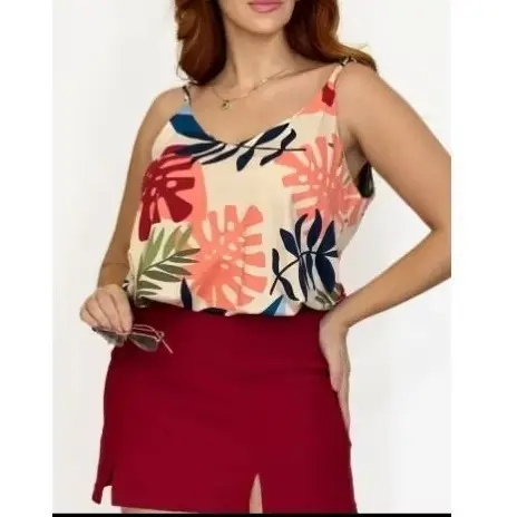 Regata Alcinha, Regata Verão, Regata com forro de Alça Ajustável Gola V modinha em Crepe M G GG