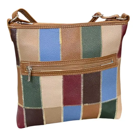 Bolsa Retalhos Couro Legitimo Feminina Transversal Blsr280