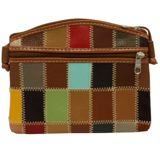 Bolsa Retalhos Couro Transversal Feminina Patchwork