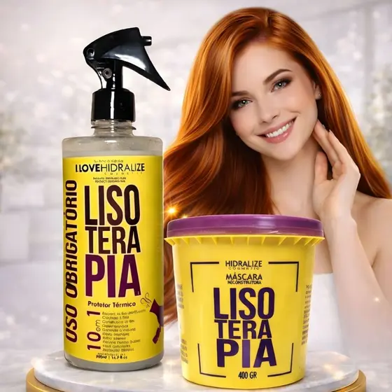 Kit Protetor Térmico Capilar Spray Lisoterapia Uso Obrigatório 500 Ml Máscara Reconstrutora 400g