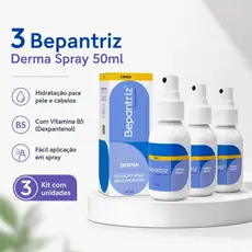 Kit 3 Bepantriz Derma Spray 50 ml Hidratação Profunda para Pele e Cabelos