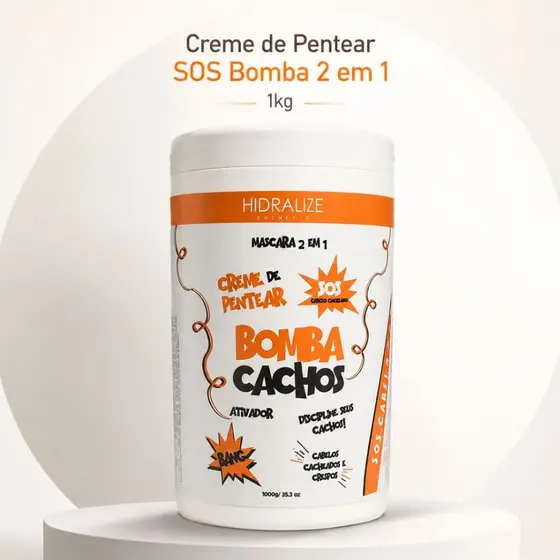 Creme de Pentear 1Kg S.O.S Bomba 2 em 1 Hidralize Cabelos Cachos Definidos e Hidratados