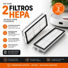 Kit 2 Filtros Hepa Laváveis Compatível Xiaomi X10+ X20+ S10+ S20+ Robô Aspirador Alta Filtragem