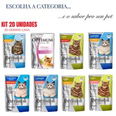 SACHÊ OPTIMUM 85G PARA GATO SABOR E CATEGORIA A SUA ESCOLHA KIT 20 UN