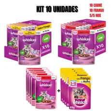 WHISKAS SACHÊ FILHOTES GATO 85G SABOR CARNE/FRANGO OU MIX KIT 10 UN