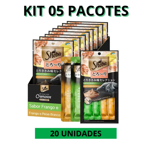CHURU SNACK SHEBA CREMOSO Frango e peixe branco para Gatos (kit 05 pacotes) 4 un cada pacote total 20 un
