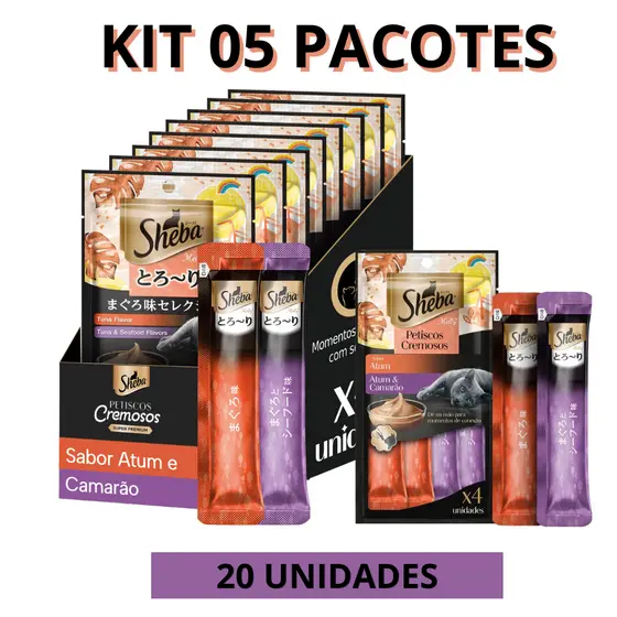 CHURU SNACK SHEBA CREMOSO Atum e Camarão para Gatos (kit 05 pacotes) 4 un cada pacote total 20 un