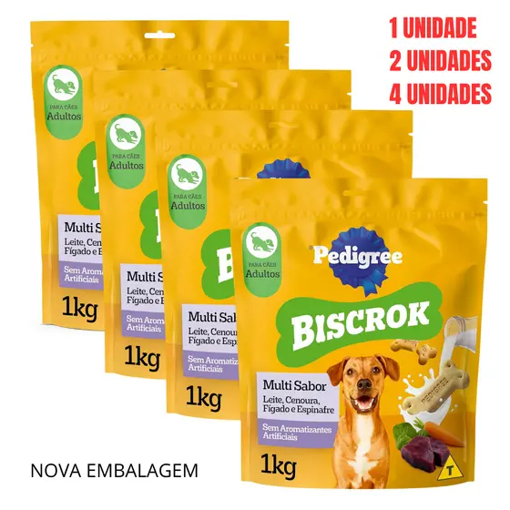 BISCOITO PEDIGREE BISCROK MULTI 1 KG(EMBALAGEM NOVA)CÃO ADULTO KIT 01/02/04 UN