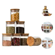 Kit Pote Hermético 200ml De Vidro Tampa De Bambu Tempero mantimento