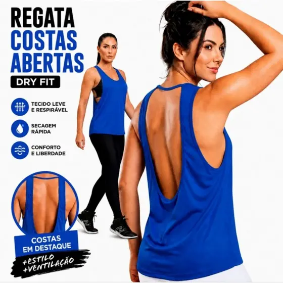 Camiseta Regata Feminina Dry Fit Cavada | Costas Abertas | Ideal Pra Treino, Caminhada e Praia