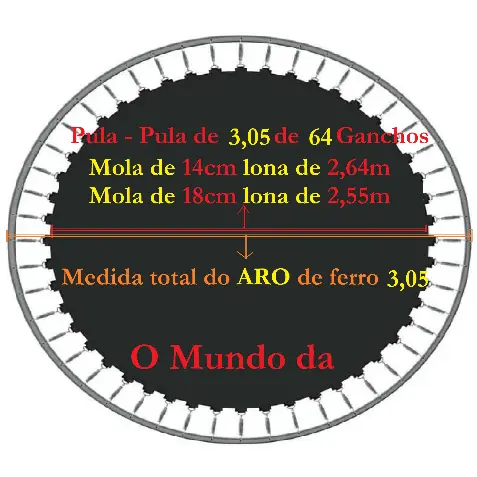 Lona De Salto Cama Elástica De 3,05m 64 Ganchos Para MOLA de 18cm ou 14cm