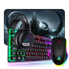 Combo Teclado Mouse Gamer Rgb Semi Mecânico Fone Headset + Mousepad